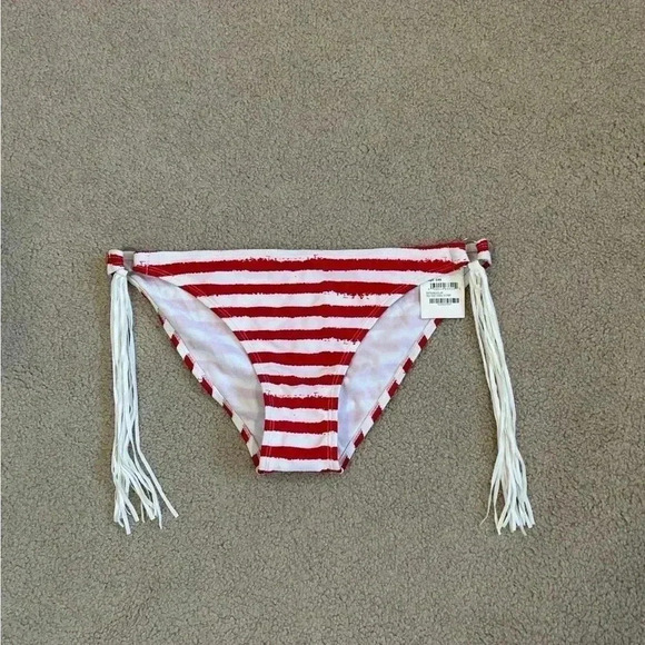 New with tags bp fringe tassel side red and white bikini bottoms - Picture 1 of 5